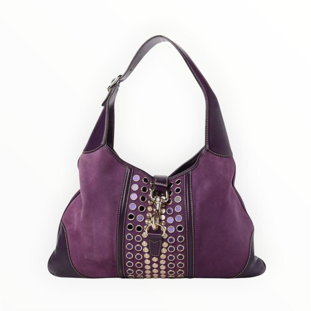 Vintage Gucci Suede Studded Jackie O Bouvier Hobo Purple